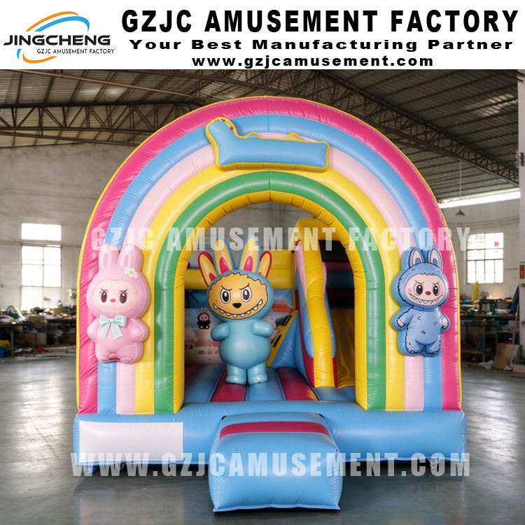 Cartoon Labubu Rainbow Inflatable Bounce House With Slide
