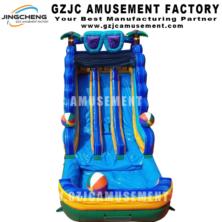 Double Lanes Inflatable Tropical Water Slide