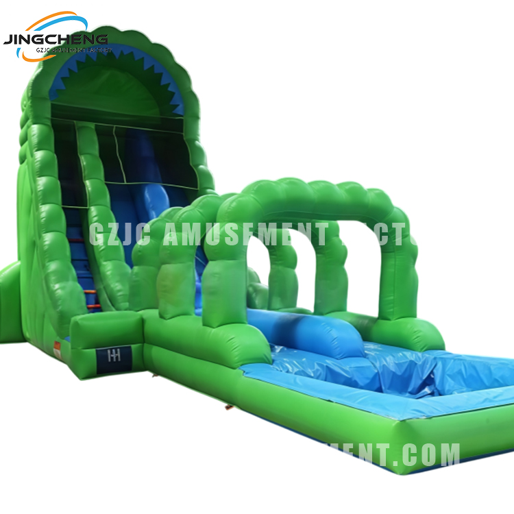 Green outdoor double-slide water slide